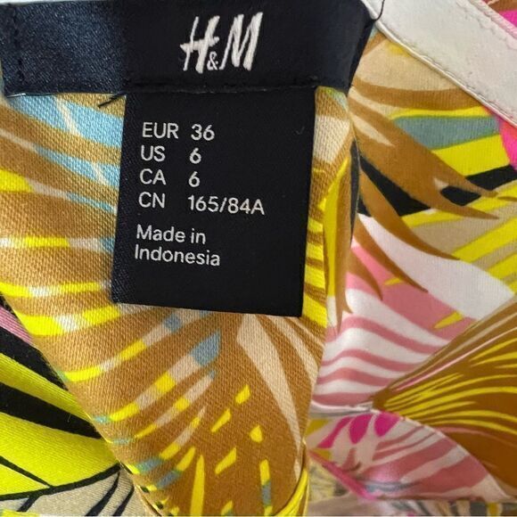 H&M Yellow‎ Pink Strapless Palm Leaf Tropical Cocktail Dress Womens Size 6 - Picture 5 of 9